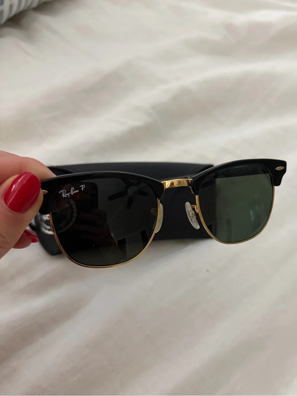 Ray-Ban Black and Gold Clubmaster Sunglasses with Polarized Lenses
